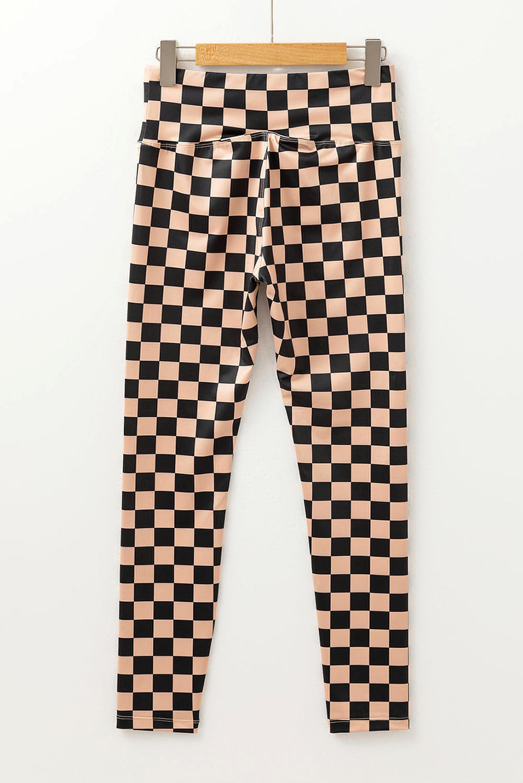 Khaki Checkered Pattern High Waist Skinny Leggings - enhanced image 5