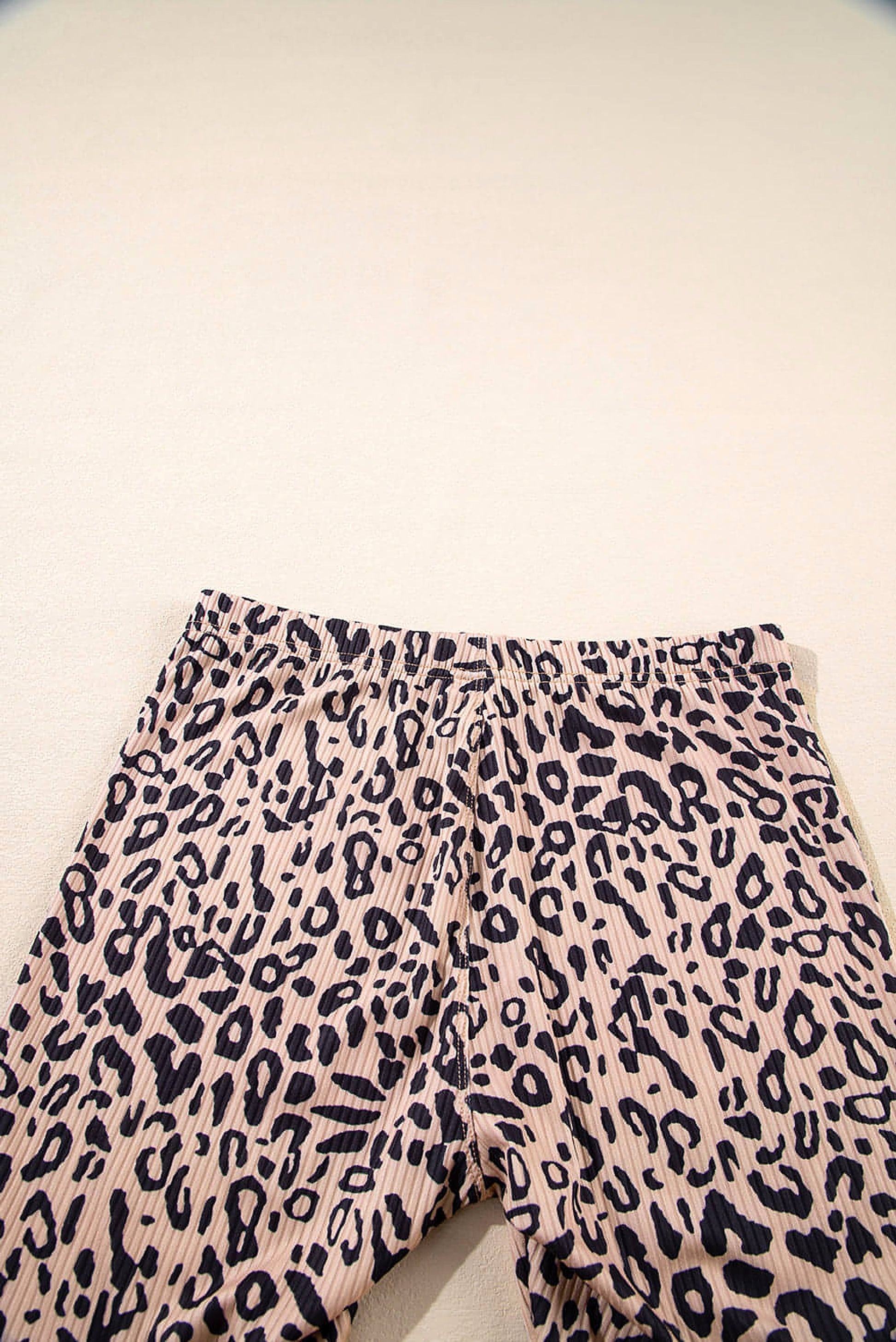 Khaki Leopard Print Ribbed Textured Knit Biker Shorts - enhanced image 5