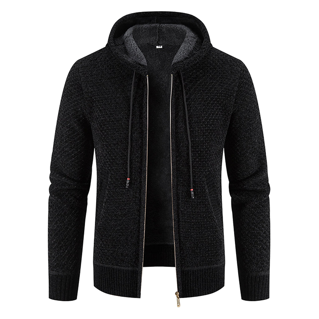 Knitwear Men's Hooded Sweater Fleece-lined Velvet-added Thickness Fleece-lined Warm Cardigan Coat - enhanced image 5