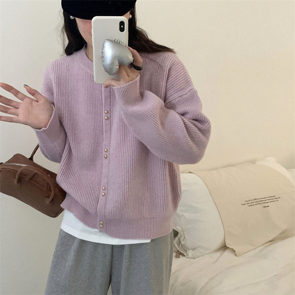 Korean Style Women's Long Sleeve Sweater Coat - enhanced image 5