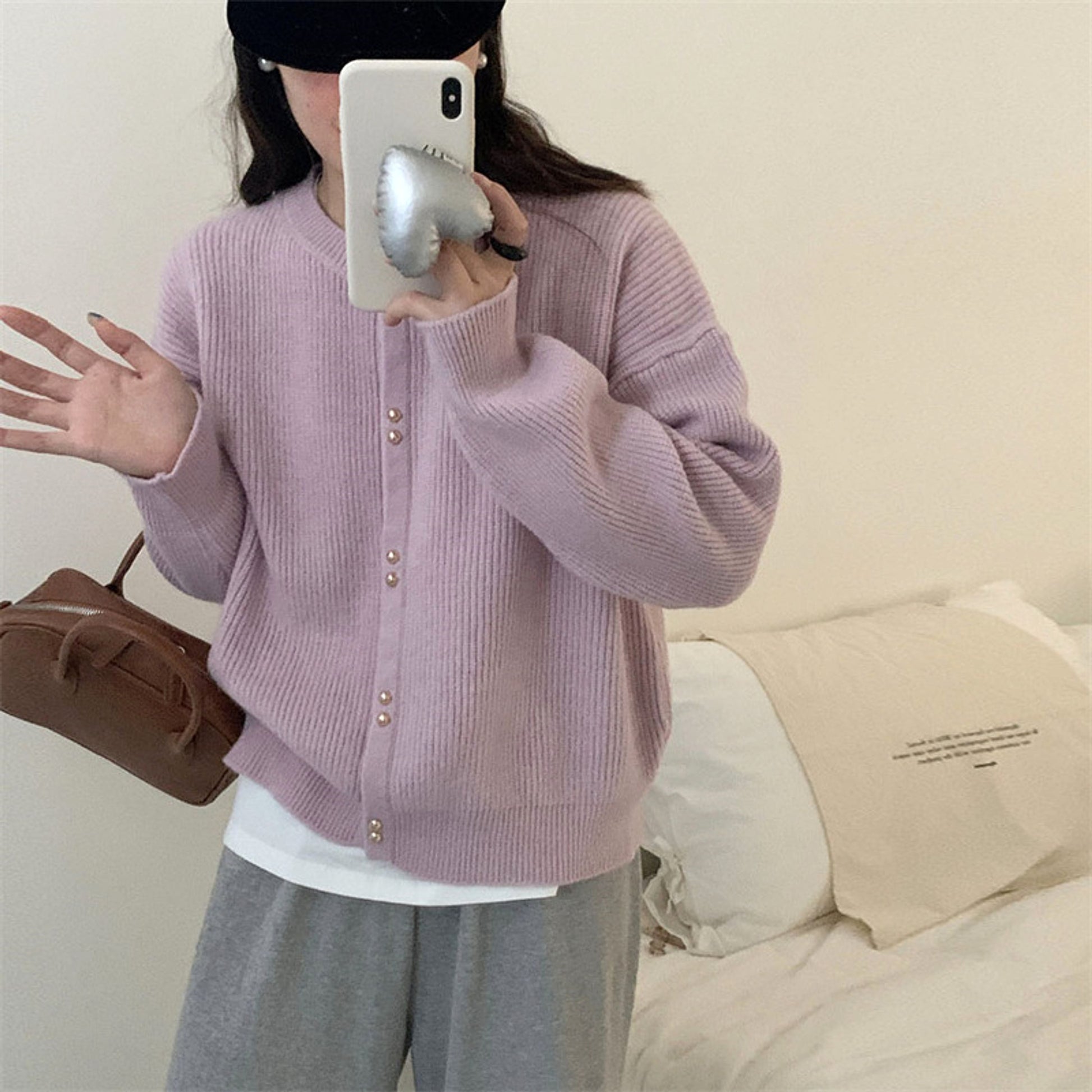 Korean Style Women's Long Sleeve Sweater Coat - enhanced image 5