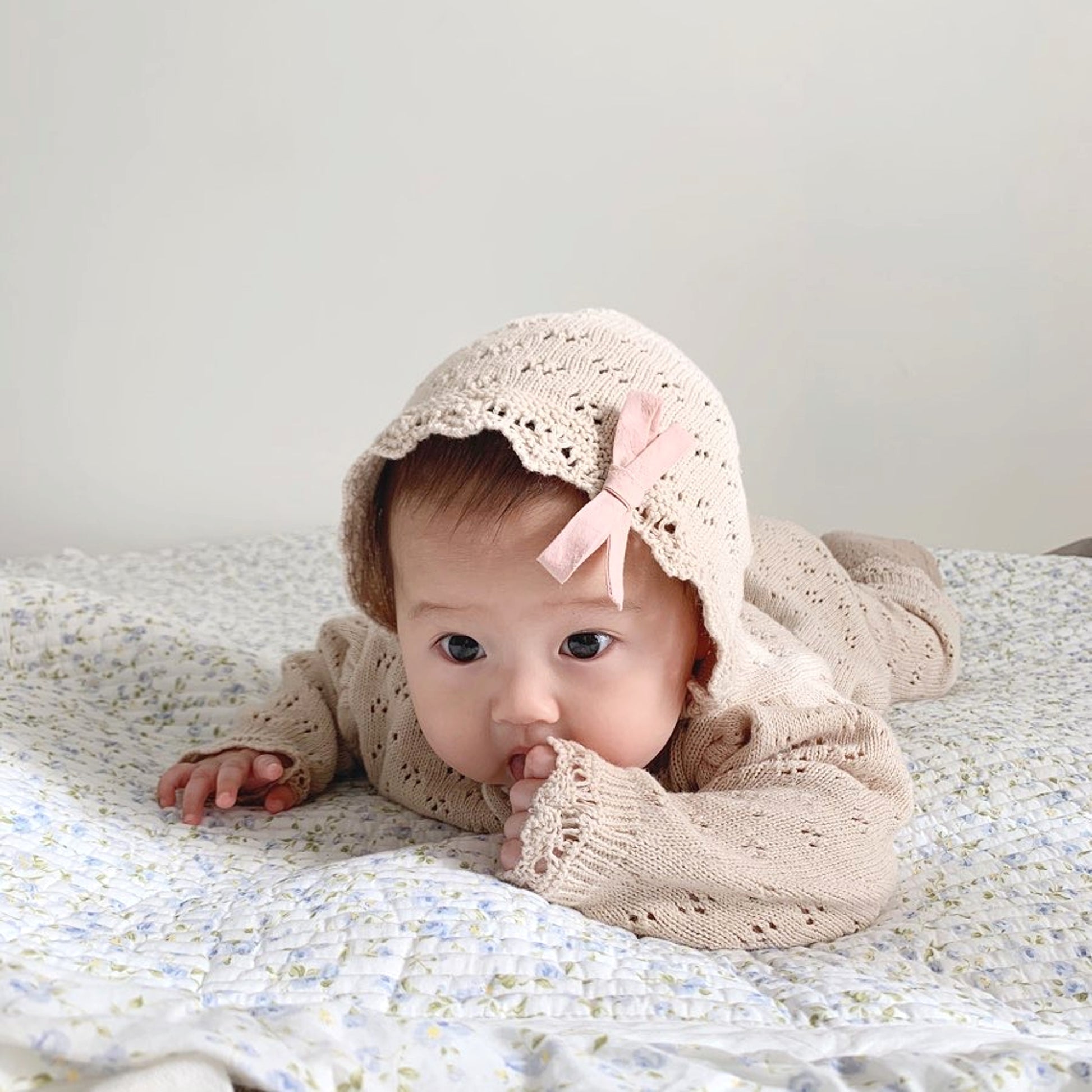 LaceNest™ – Knitted Hollow Baby Romper with Hat - enhanced image 5