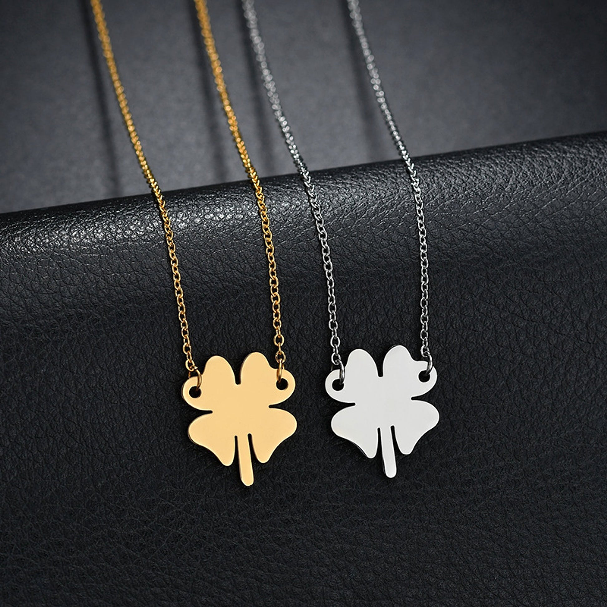 Ladies Stainless Steel Lucky Four-leaf Clover Necklace Lettering Clavicle Chain - enhanced image 5