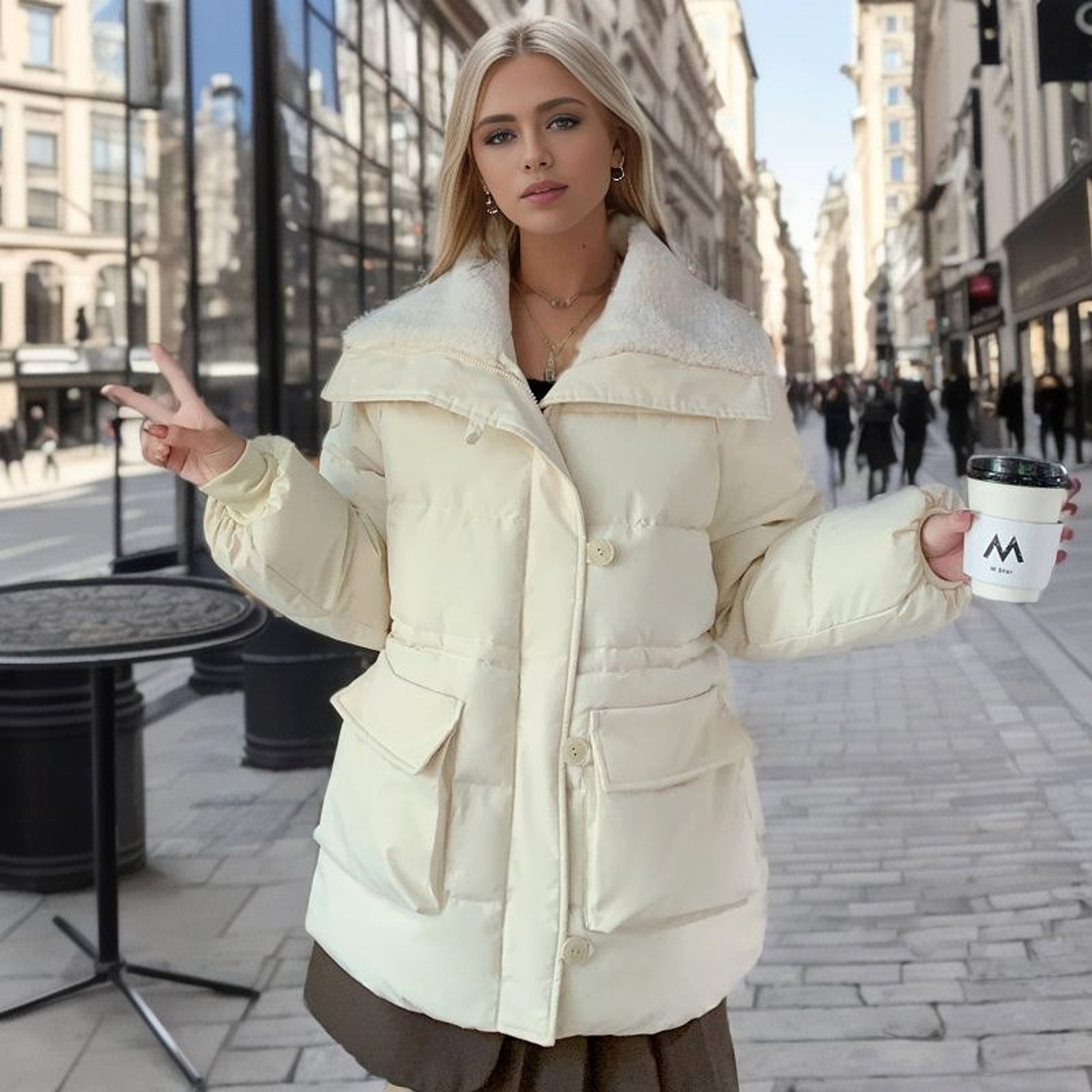 Large Lapel Down Jacket For Women - enhanced image 5