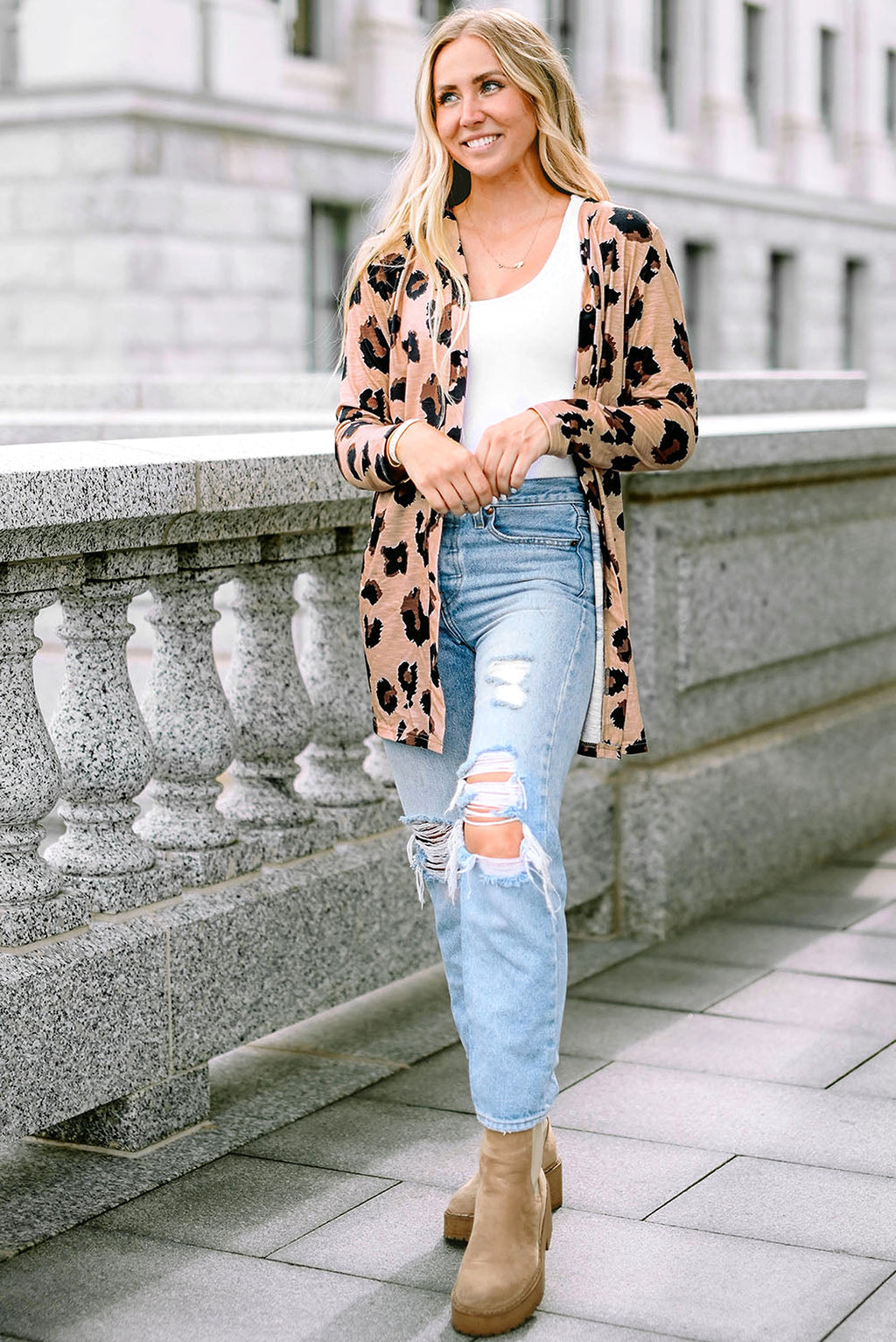 Leopard Printed Open Front Cardigan - enhanced image 5