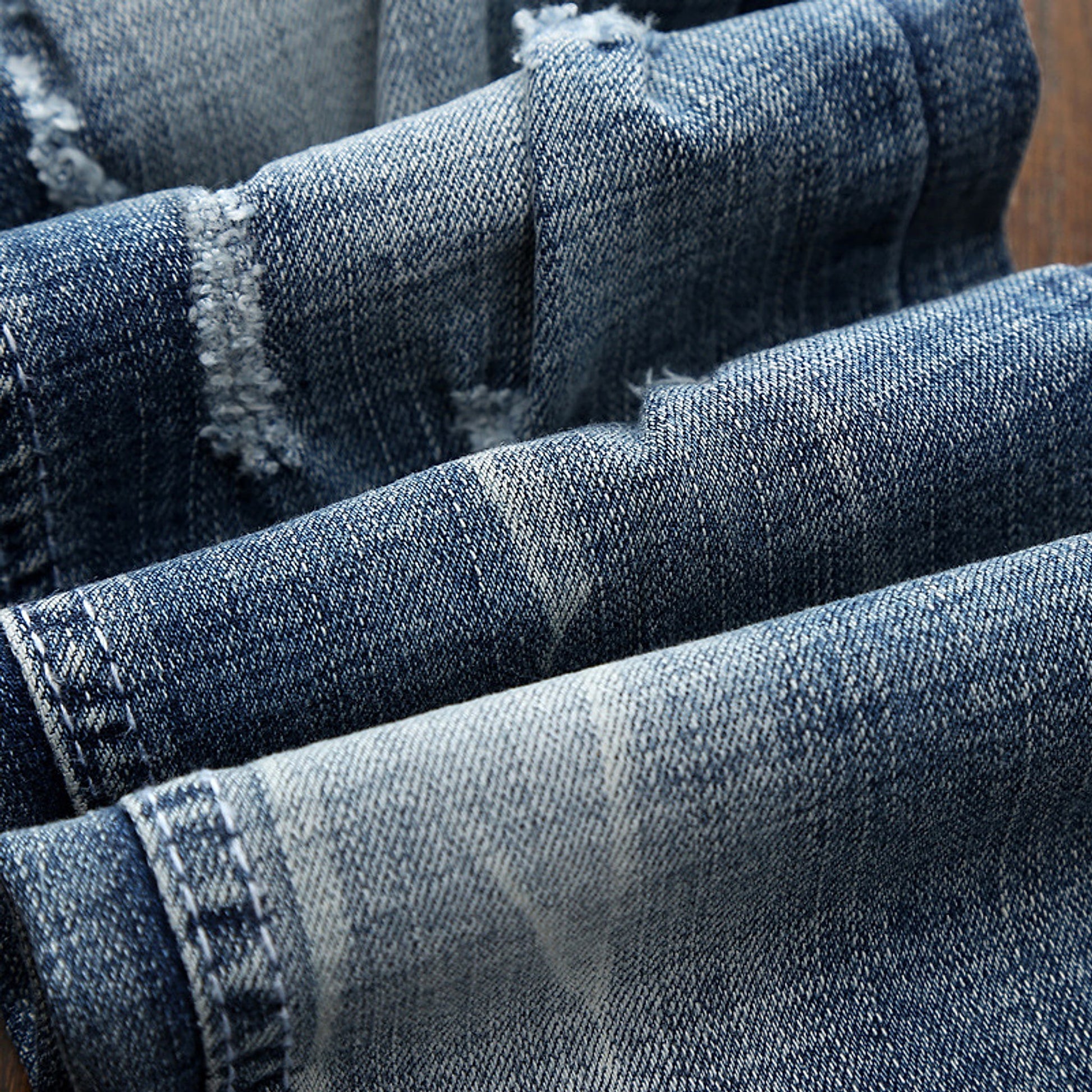 Light-colored Ripped Jeans Men's Scraped Broken Trousers Slim Small Straight Leg Pants - enhanced image 5