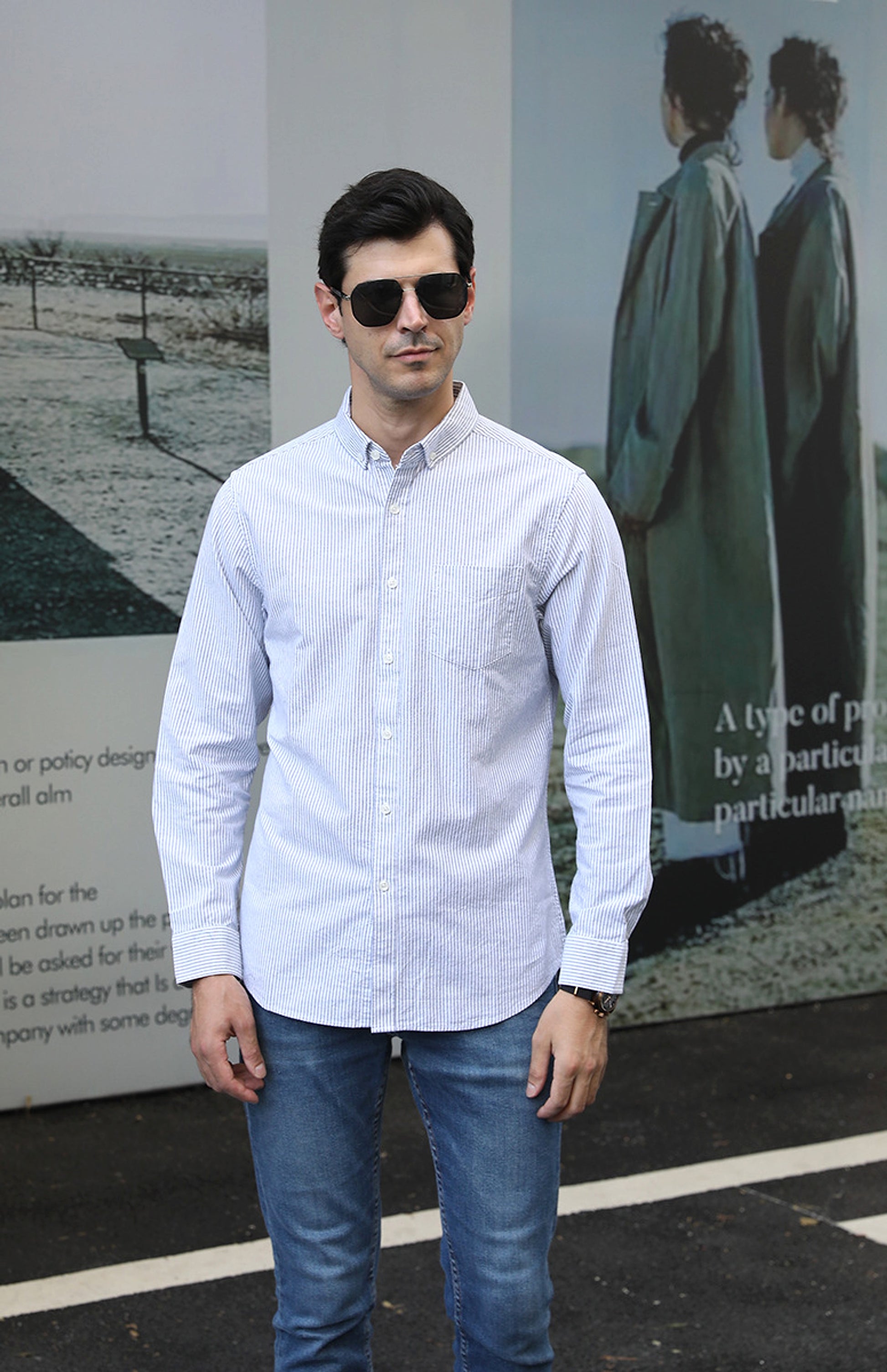 Long Sleeve Cotton Oxford Men's DressShirt - enhanced image 5