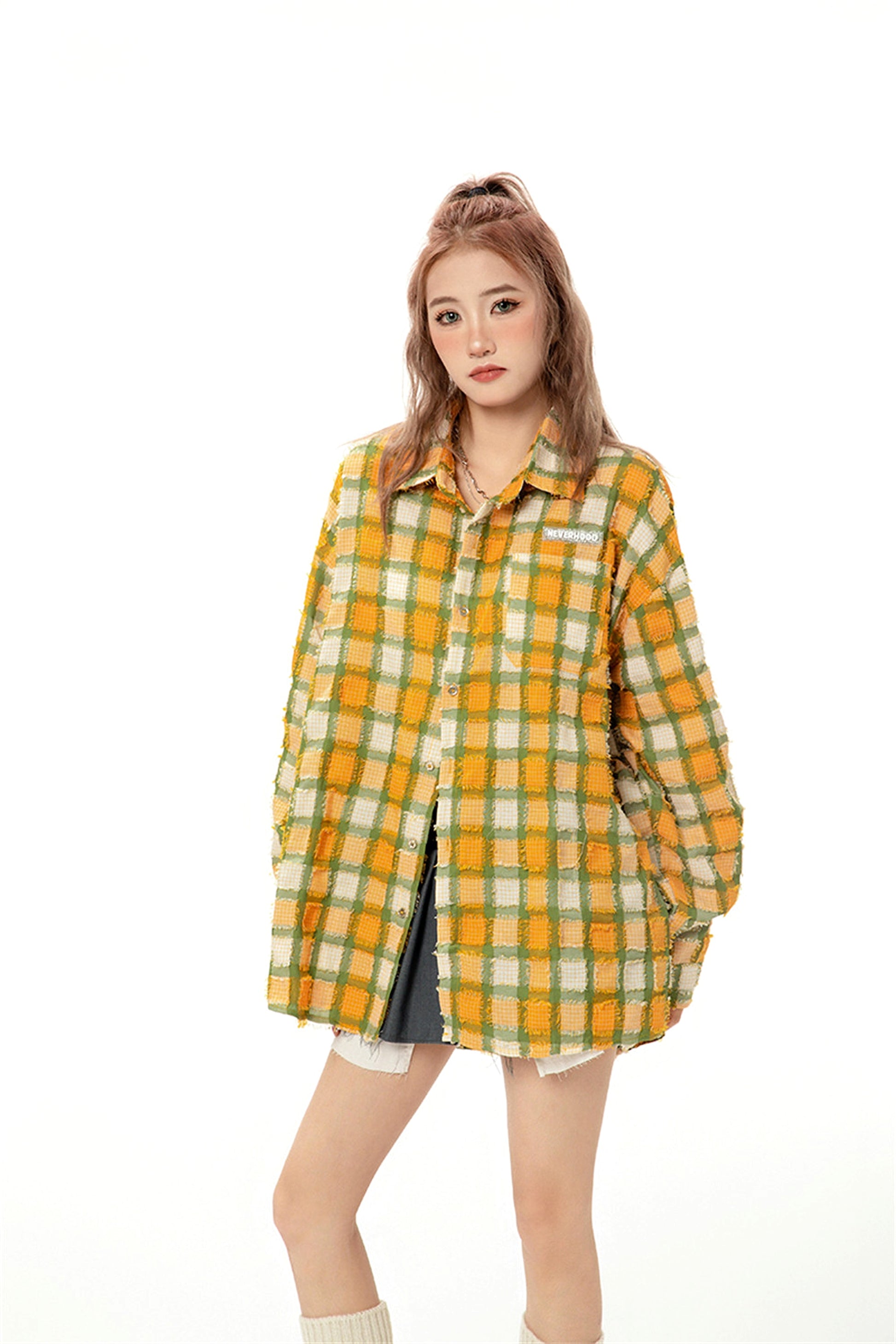 Loose Casual  High Street Frayed Design Lapel Women DressShirt - enhanced image 5