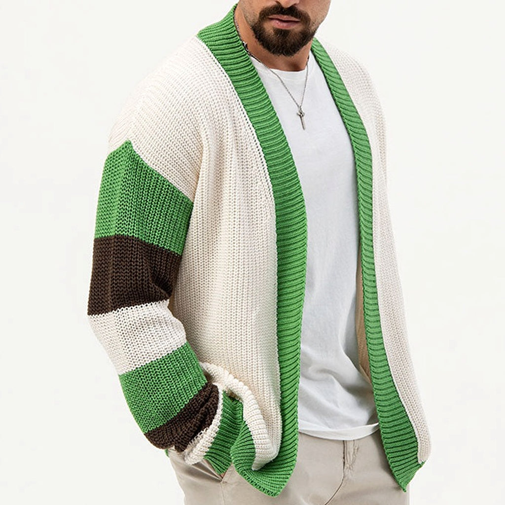 A.1 Loose Contrast Color Woolen Cardigan Jacket Sweater Men - enhanced image 5