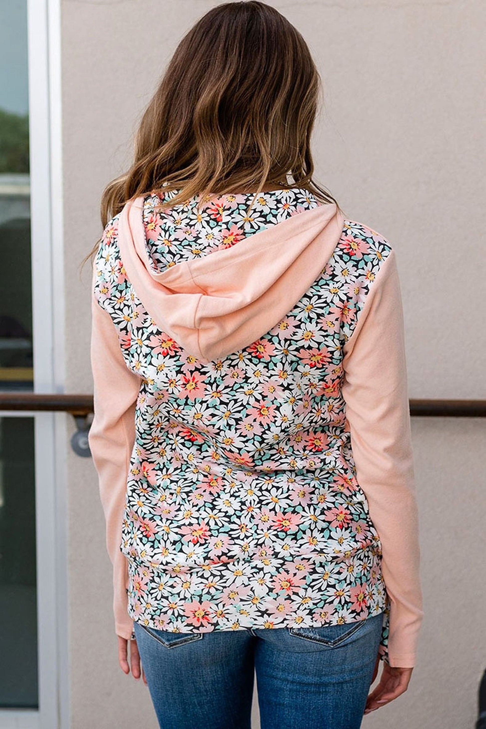 Loose Half Zipper Hooded Sweater Women's Stitching Floral Print Pullover - enhanced image 5