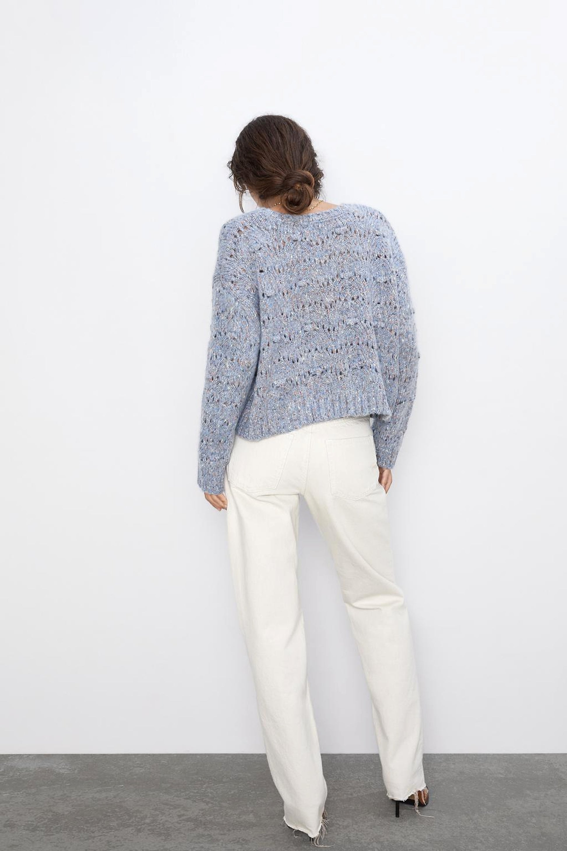Loose hollow pullover round neck thin sweater short sweater women - enhanced image 5