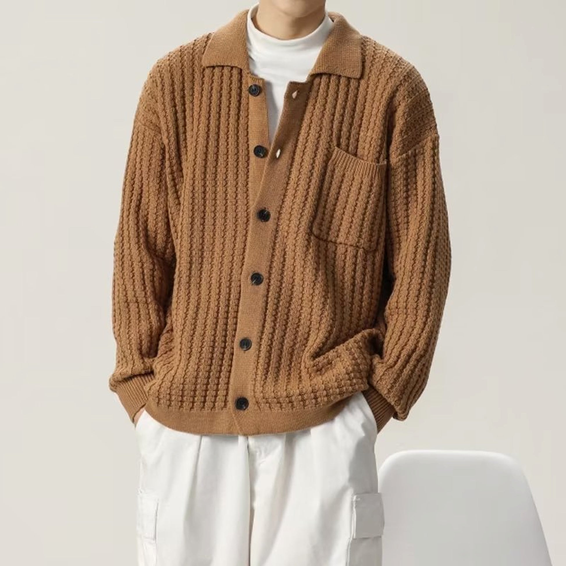 Loose Oversized Solid Color Knit Sweater Men - enhanced image 5