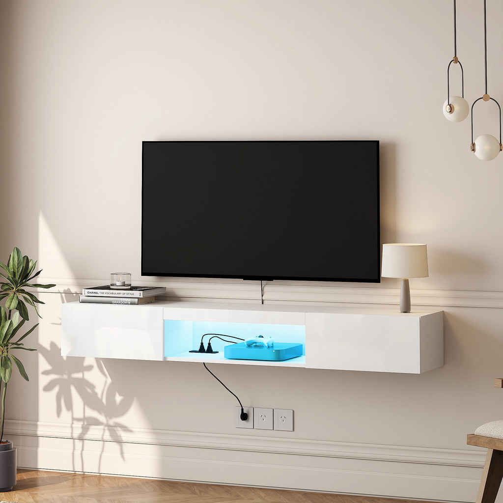 LumiWall™ – Floating TV Wall Shelf with 16-Color LED Lights for 55–65" Screens (US Warehouse) - enhanced image 5