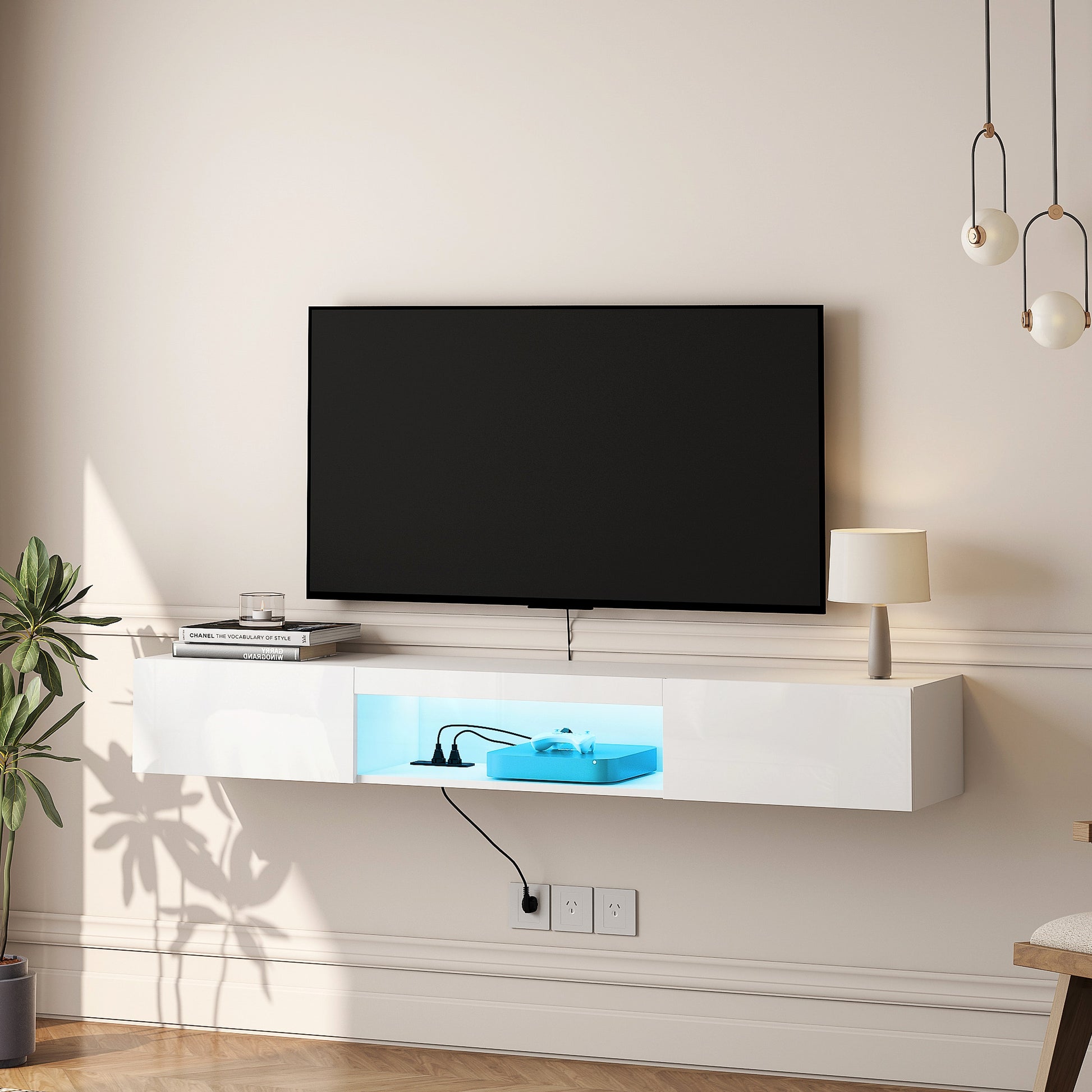 LumiWall™ – Floating TV Wall Shelf with 16-Color LED Lights for 55–65" Screens (US Warehouse) - enhanced image 5