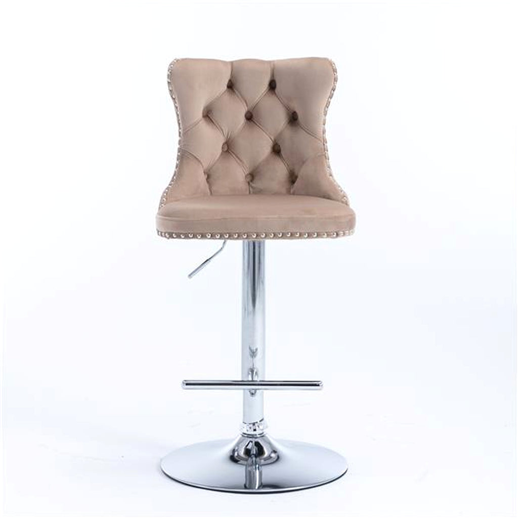 LuneluX_Home  – 2-Piece Velvet Bar Stool Set (Khaki) - enhanced image 5