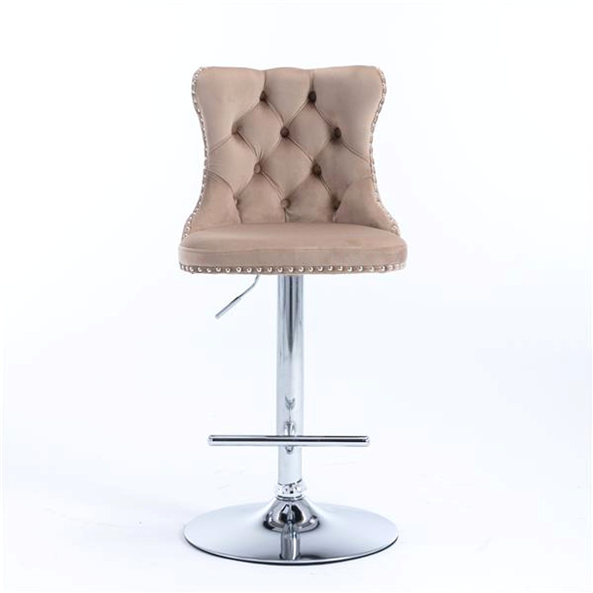 LuneluX_Home  – 2-Piece Velvet Bar Stool Set (Khaki) - enhanced image 5