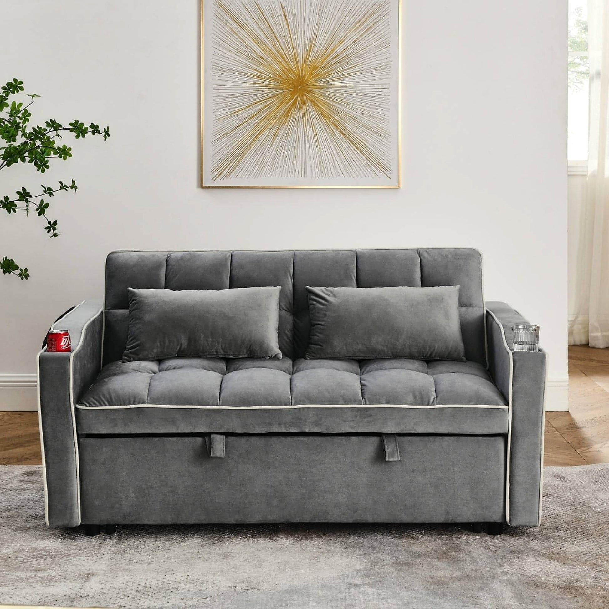 LuneluX_Home – 55.5" Foldable Velvet Sofa Bed (Adjustable in 3 Lengths, Gray) - enhanced image 5