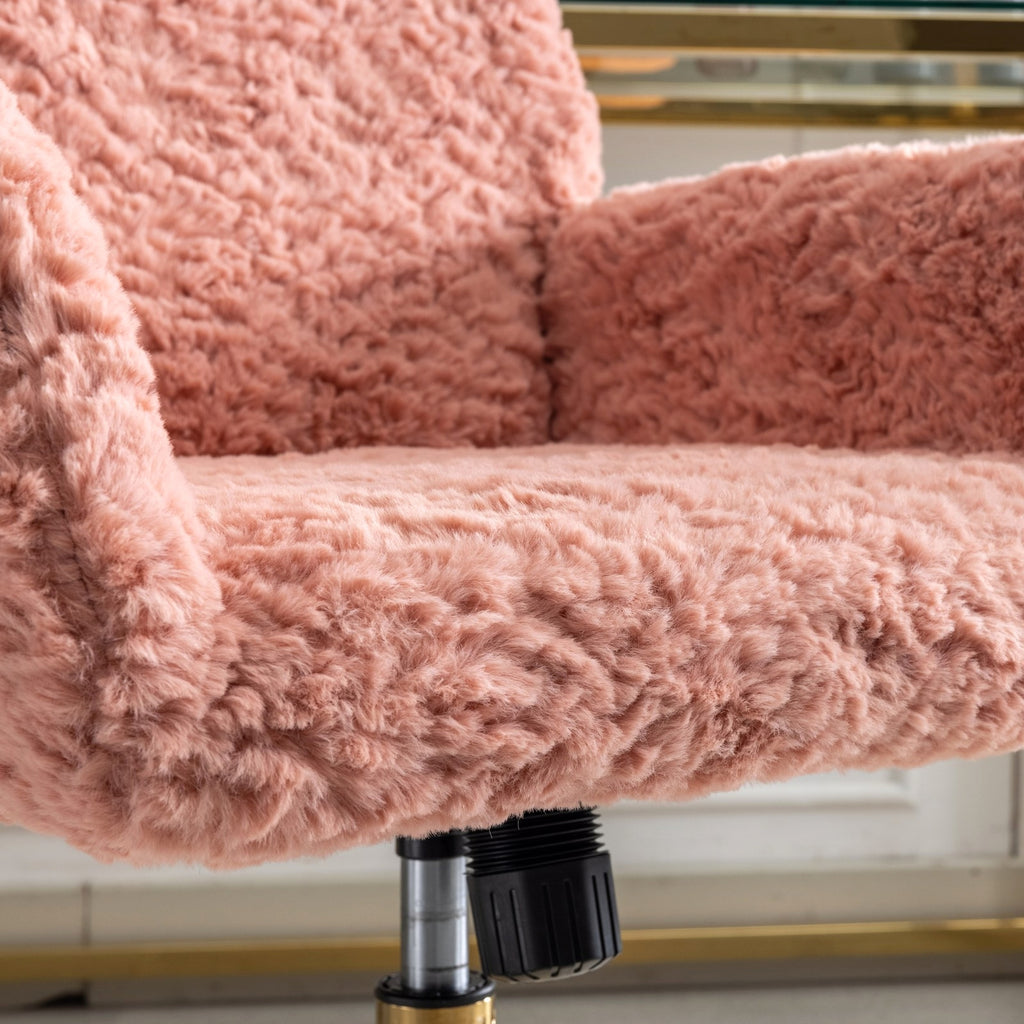LuneluX_Home – Faux Fur Office Chair with Golden Base (Pink) - enhanced image 5