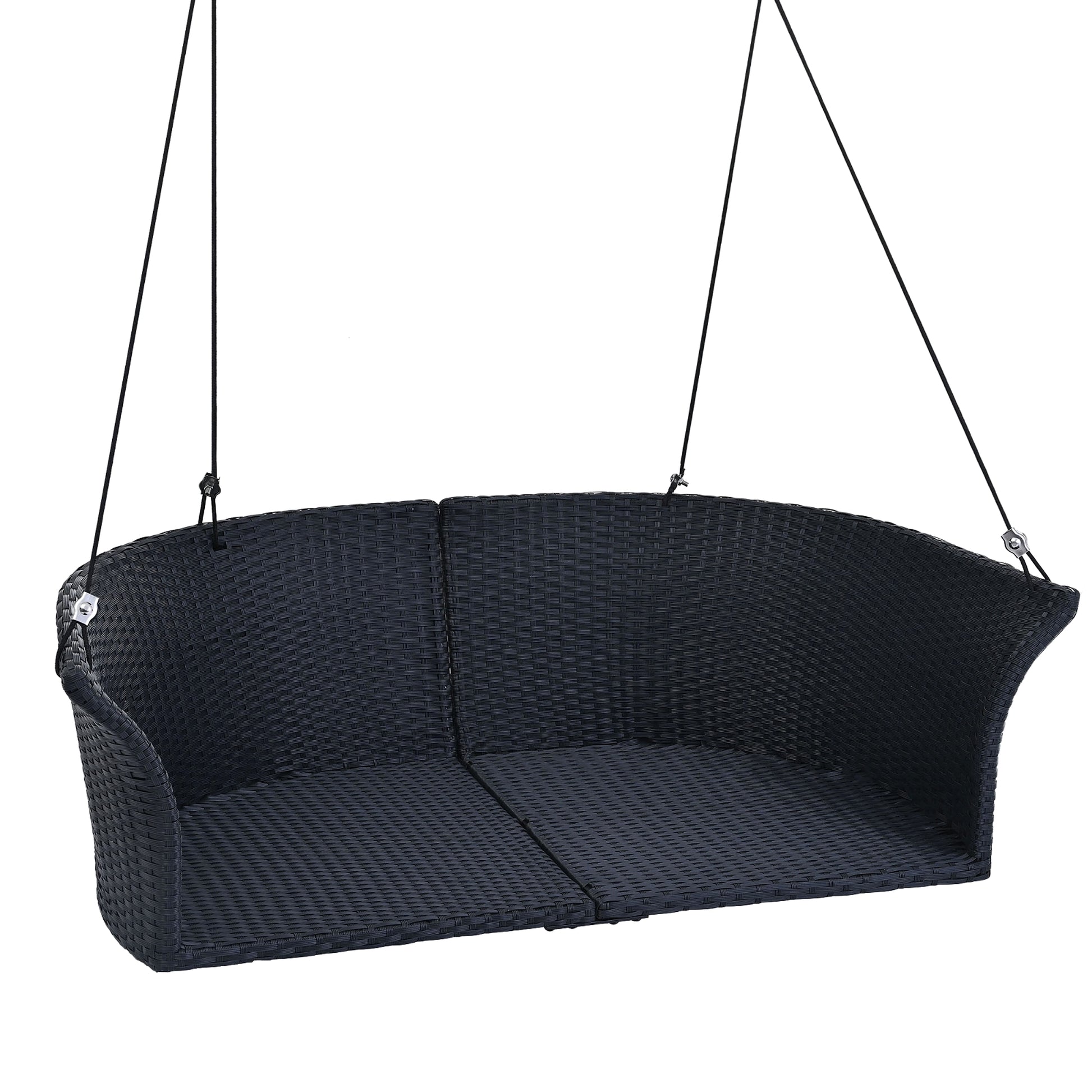 LuneluX_Home – Hanging Rattan Porch Swing for 2 (Black Wicker + White Cushions) - enhanced image 5