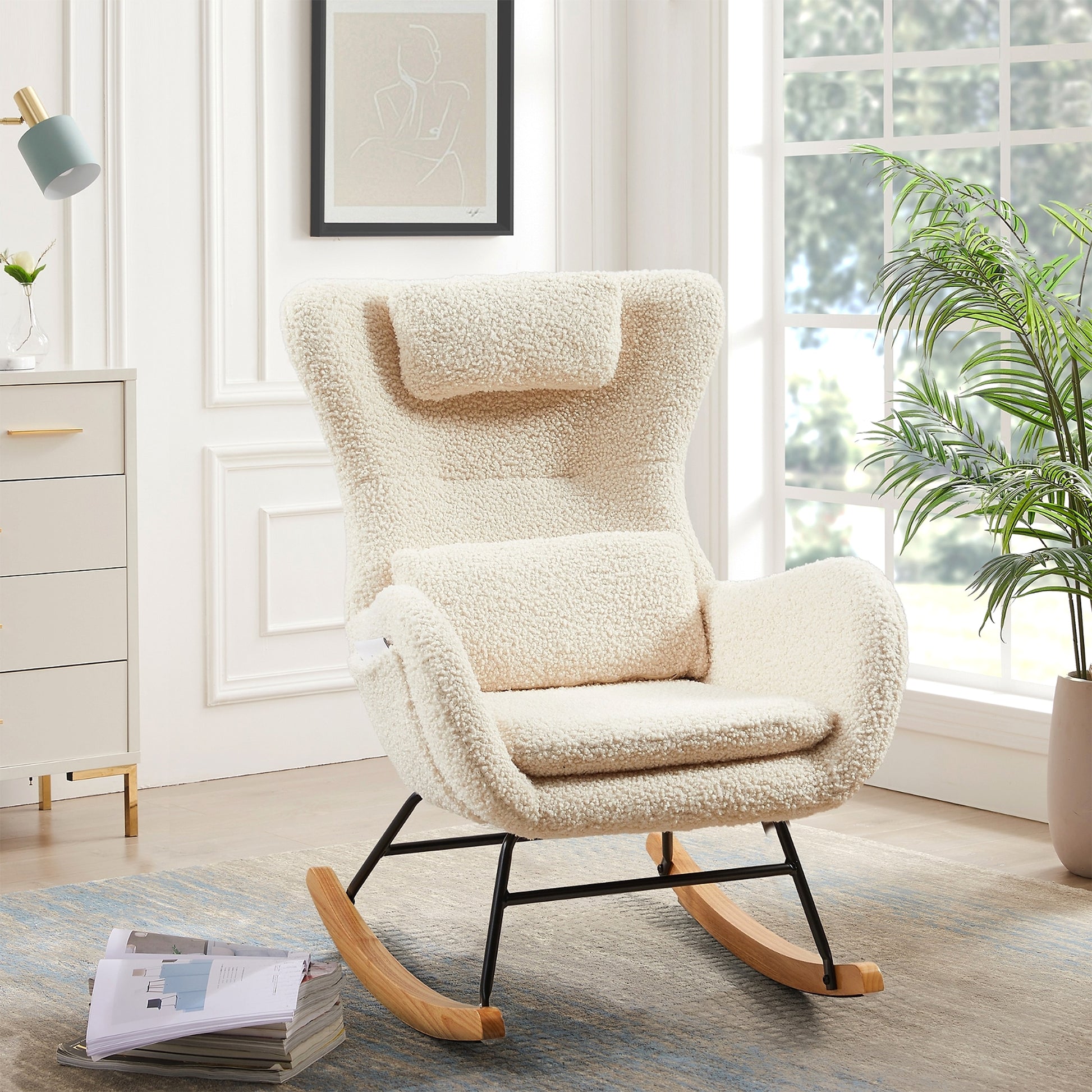 LuneluX_Home – Modern Rocking Chair with High Backrest (Beige) - enhanced image 5