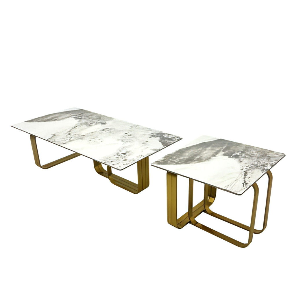 LuneluX_Home – Modern Sintered Stone Coffee Table Set with Gold Frame (2 pcs) - enhanced image 5