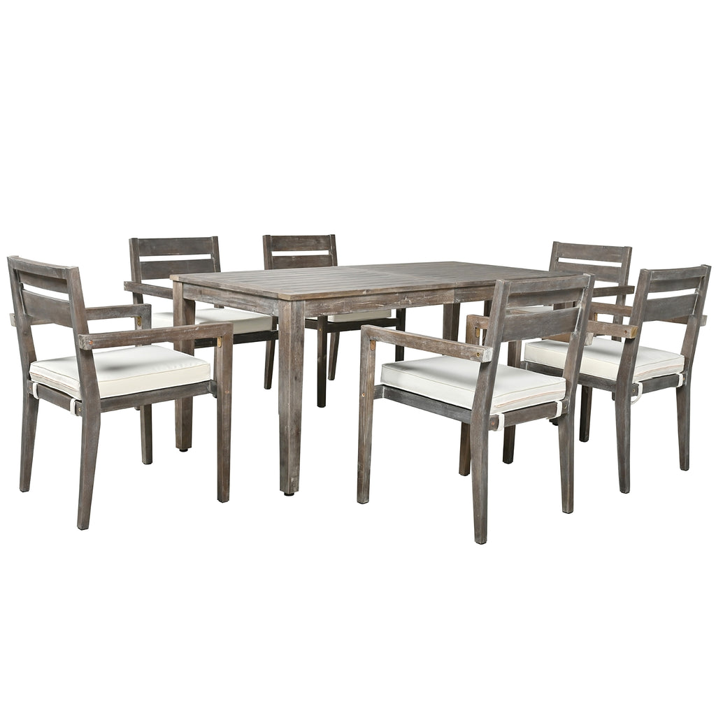LuneluX_Home - Premium Hardwood Style Outdoor Dining Set (Grey, 6-Seater) - enhanced image 5