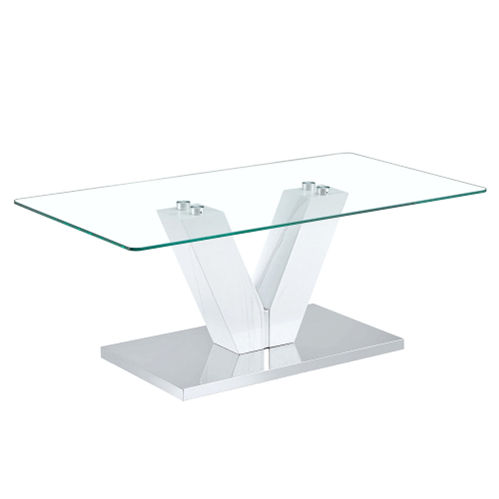LuxeGlass™ – Modern Minimalist Coffee Table with Tempered Glass Top & Silver Pillars (US Warehouse) - enhanced image 5