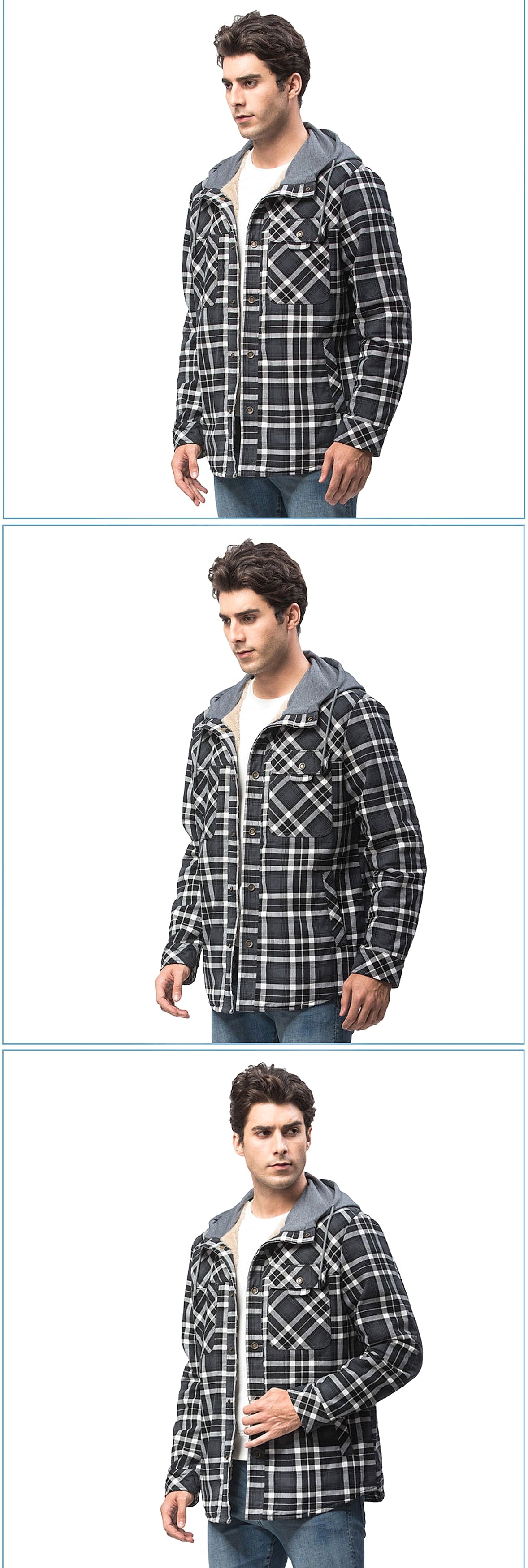 Men’s Fleece-Lined Hooded Plaid Flannel Jacket – Winter Cotton Padded Shirt Coat - enhanced image 5