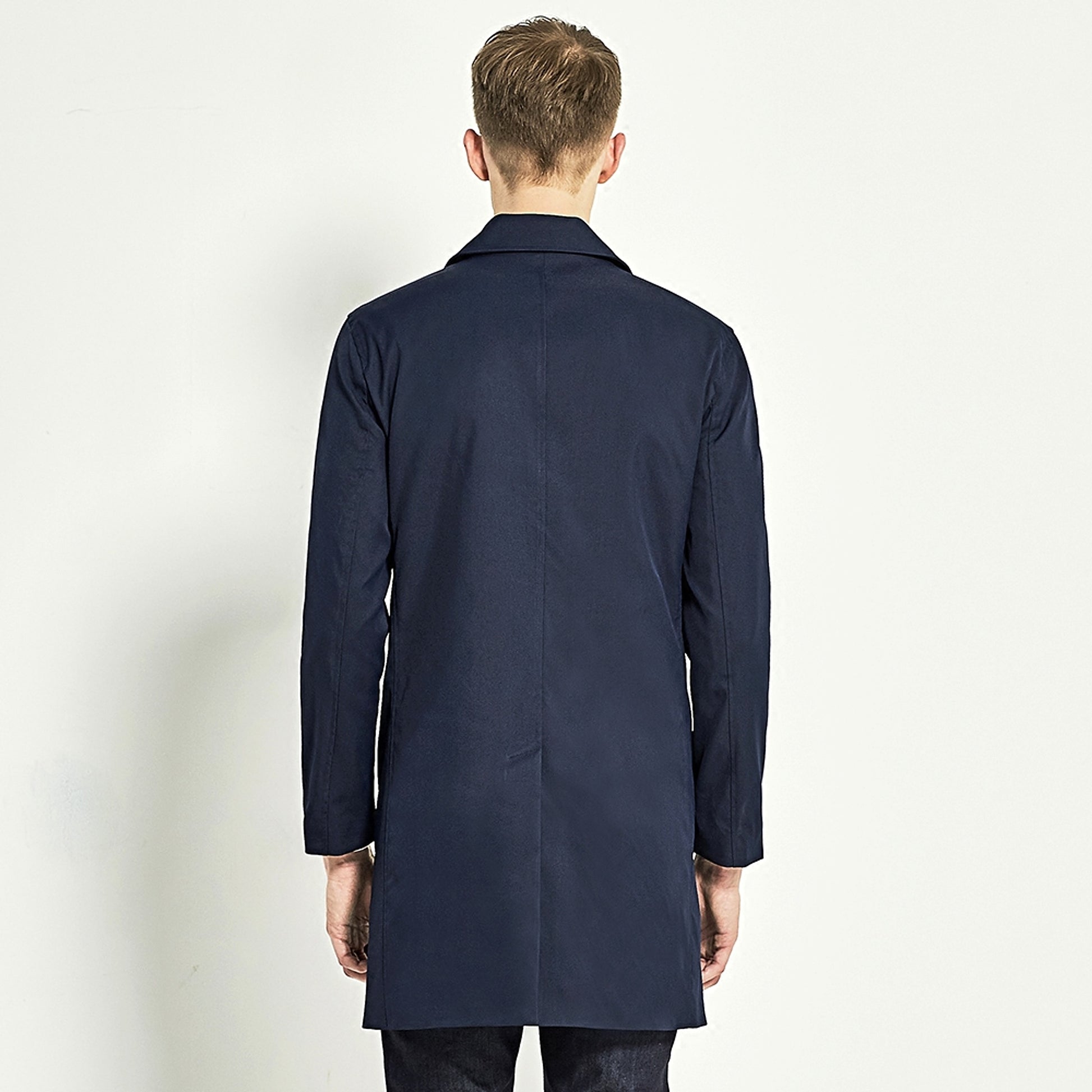 Men Trench Coat Navy Blue Single Breasted - enhanced image 5