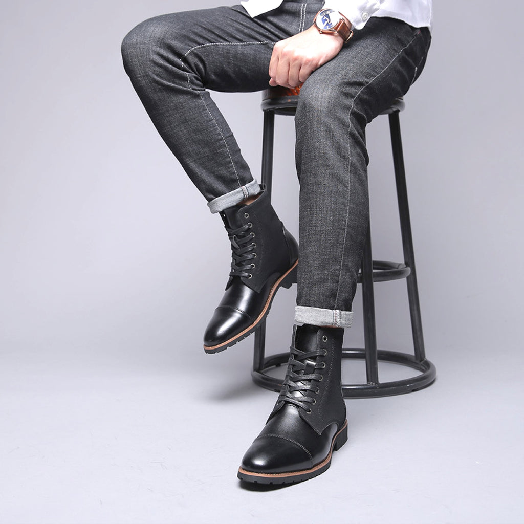 Men's Casual Boots Men's Plus Velvet Mid-cut Fashion Military Boots - enhanced image 5