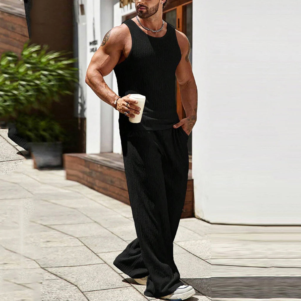 Men's Casual Sleeveless Knitted Vest Pants Two-piece Set Tracksuit - enhanced image 5