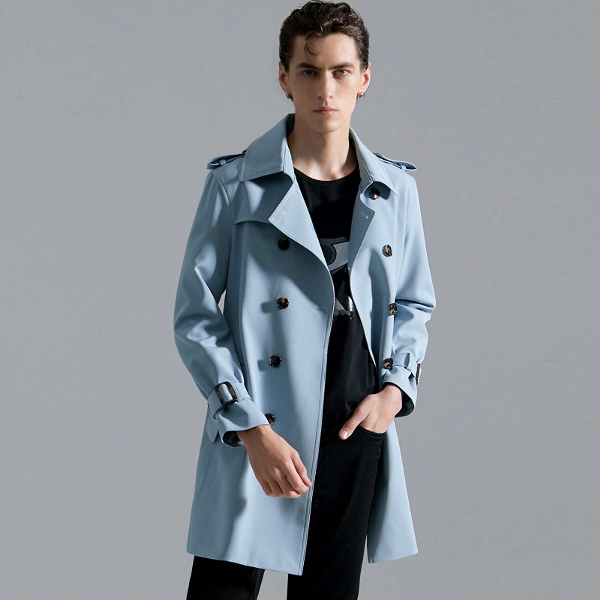 Men's Classic Double-breasted Trench Coat Long - enhanced image 5