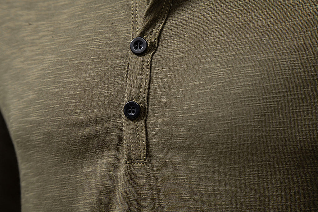 Mens Clothing Long Sleeve T-shirt Fashion Button Henry Collar Tops - enhanced image 5