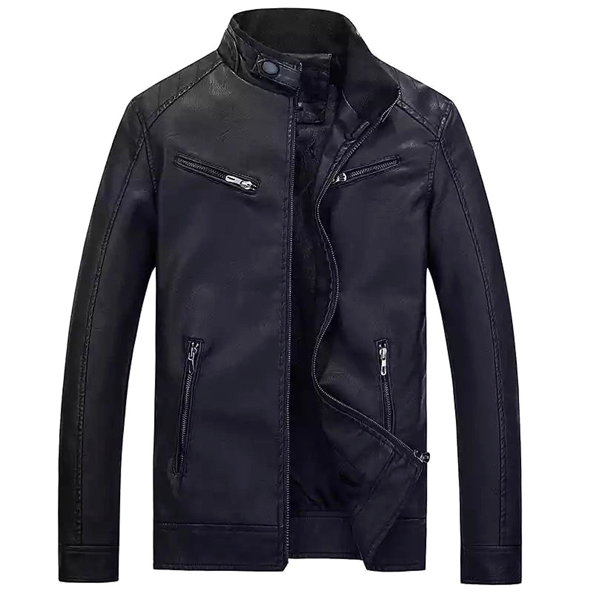 Men's Fashion Casual PU Leather Fleece Padded Coat - enhanced image 5