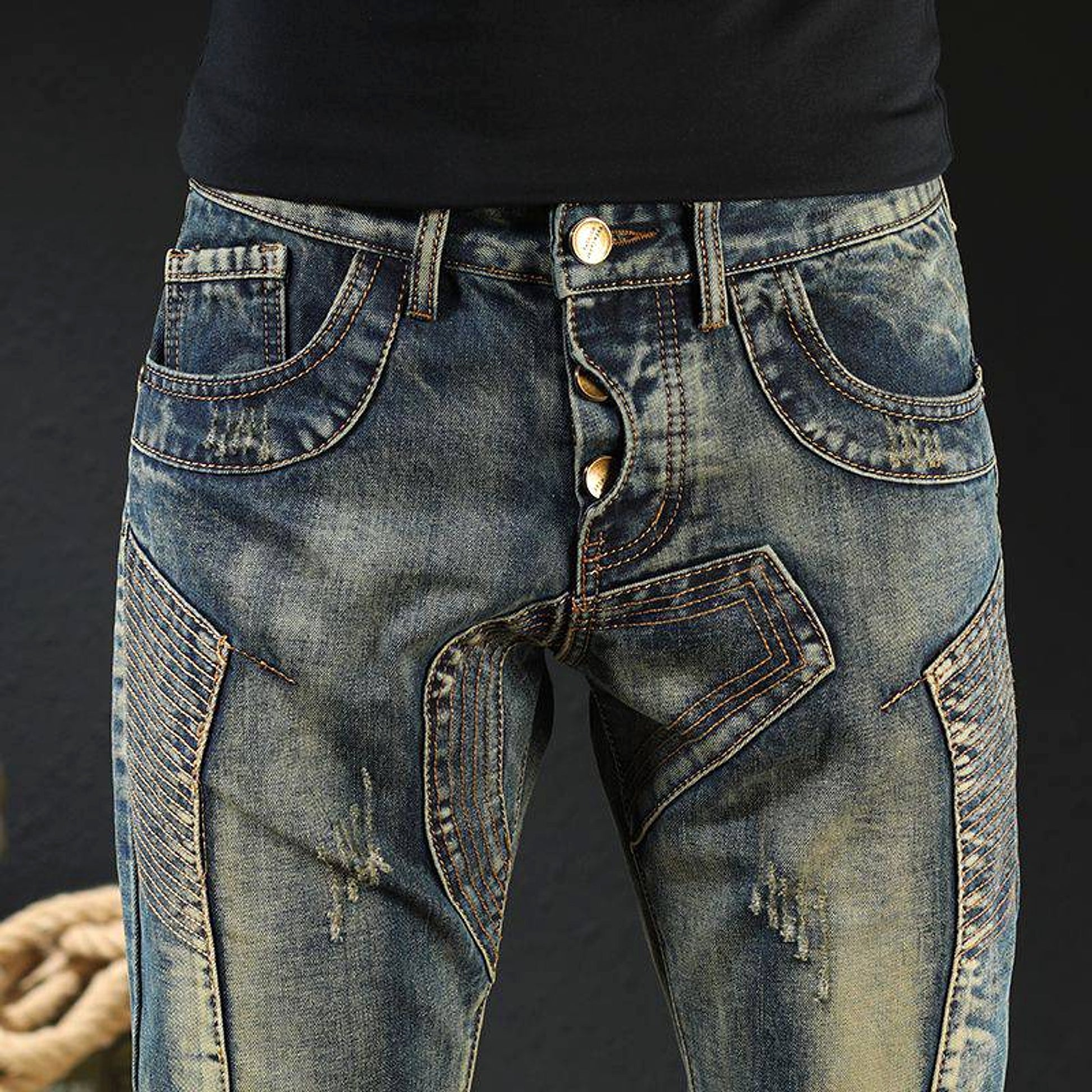 Men's Fashion Japanese Style Retro Nostalgic Motorcycle Jeans Men - enhanced image 5