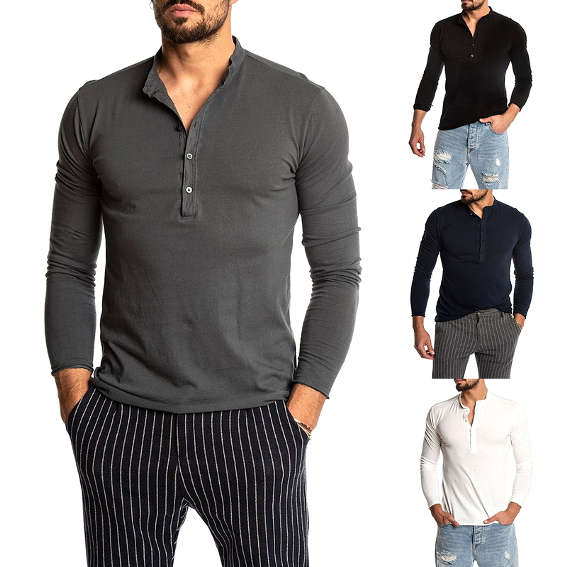 Men's Fashion Solid Color Long Sleeve O-neck T-shirts Mens - enhanced image 5
