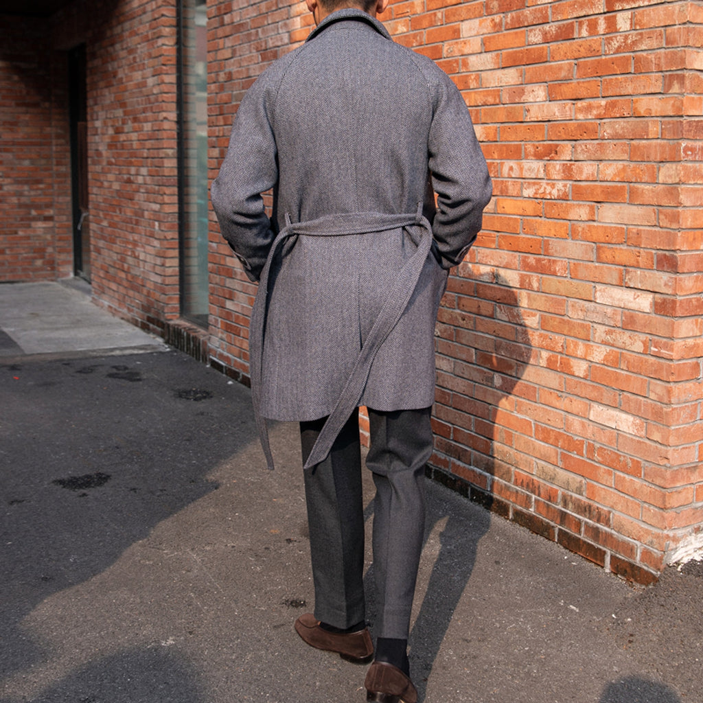 Men's Herringbone Wool Slim Fit Mid Length Coat - enhanced image 5