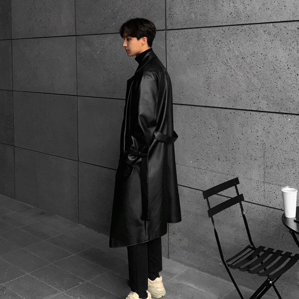 Men's Mid-length Double-breasted Leather Trench Coat - enhanced image 5
