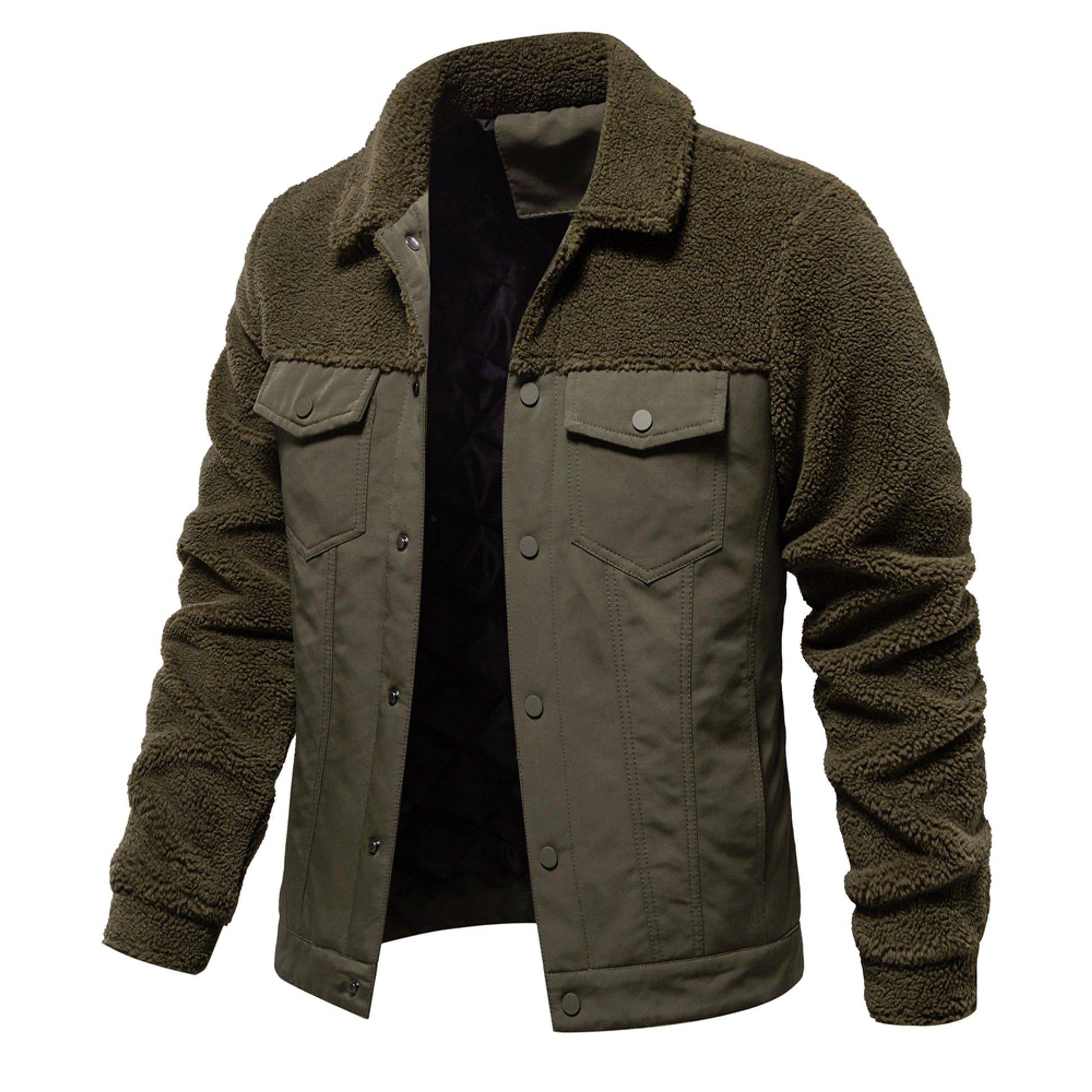 Men's New Jacket Fashion Casual Patchwork Lamb Wool Coat - enhanced image 5