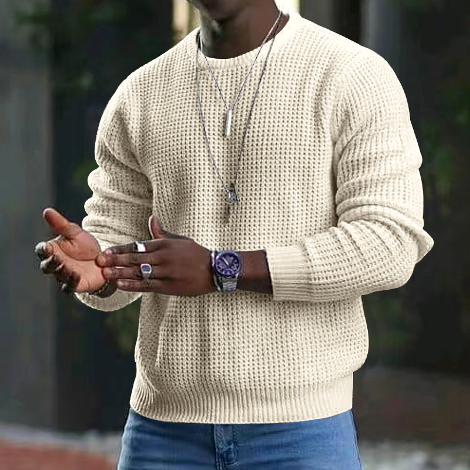 Men's New Youth Round Neck Long Sleeve Pullover Sweater - enhanced image 5