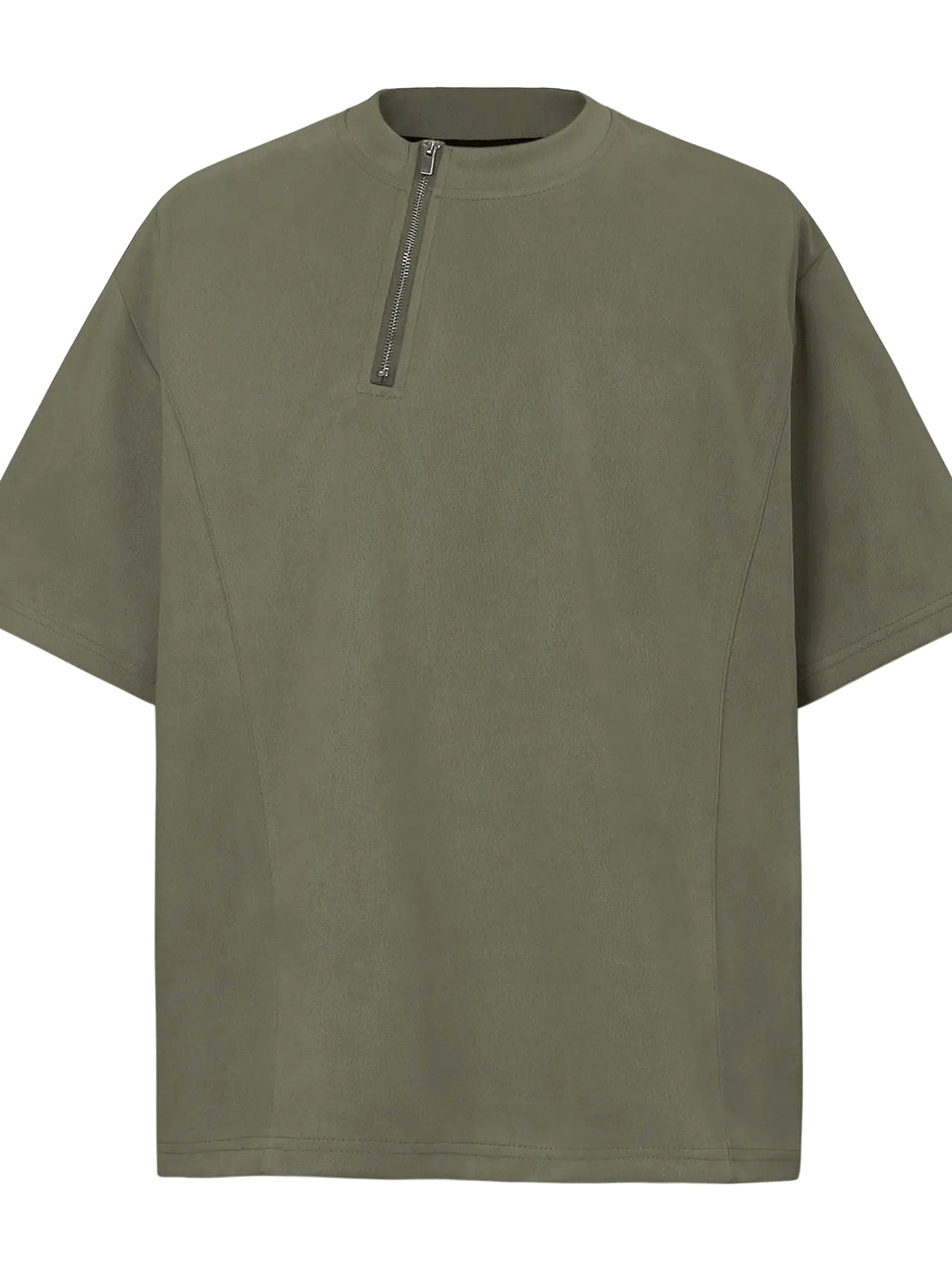 Men's Oversized Diagonal Zip Short Sleeve T-Shirt - enhanced image 5