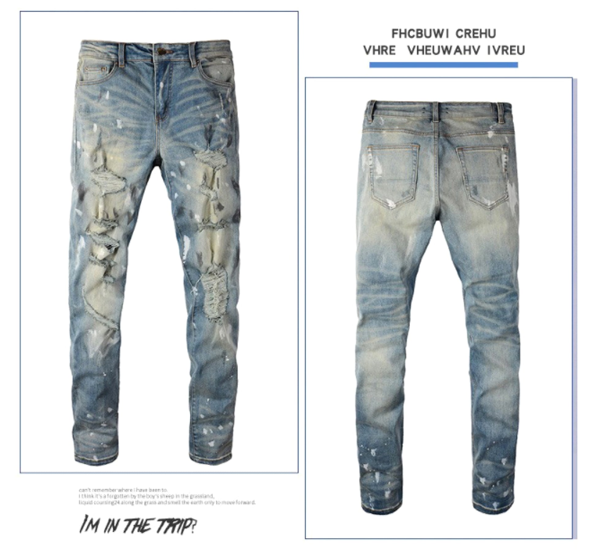Men's Patch Slimming And Perforated Jeans - enhanced image 5