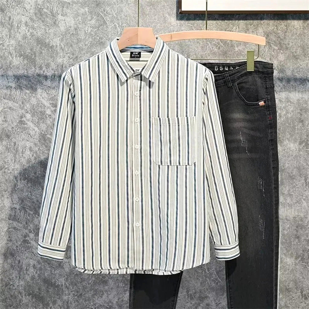 Men's Plus Size Striped Long Sleeve Button-Down Shirt - enhanced image 5