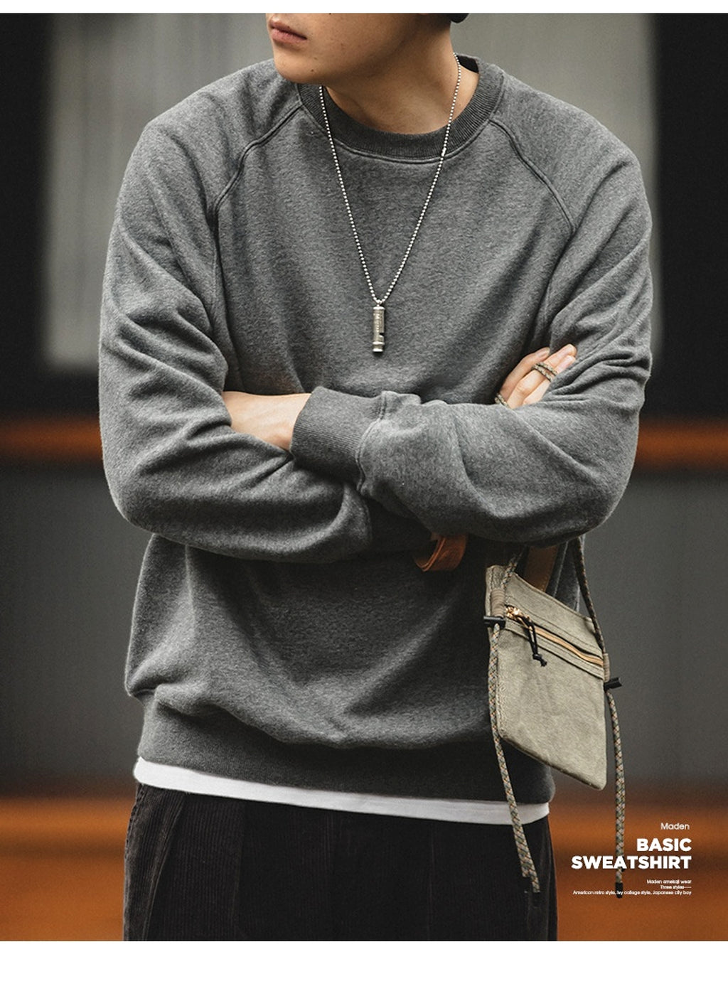 Men's Retro Washed Heavy Fabric Crewneck Sweater – Vintage Casual Style - enhanced image 5