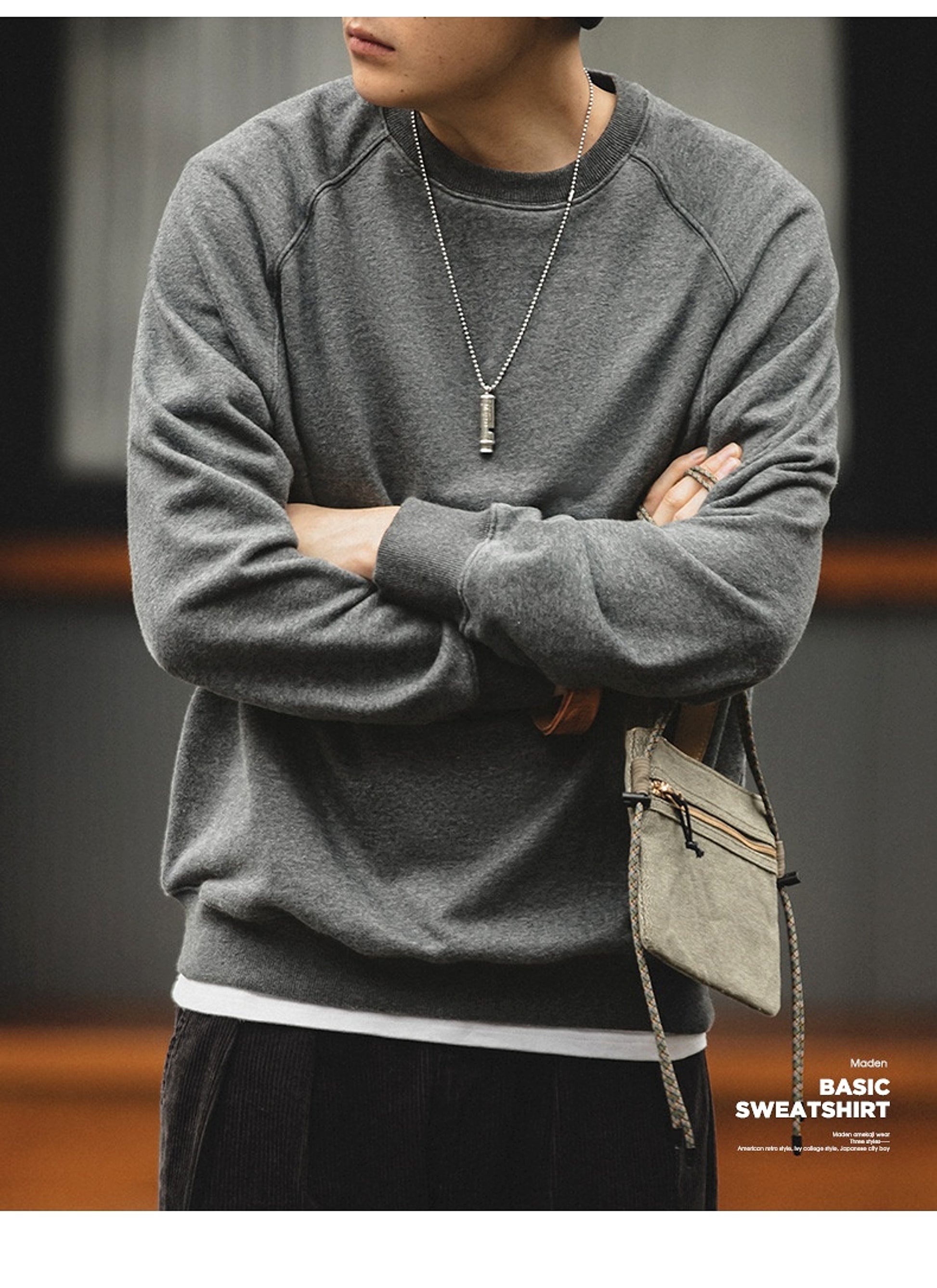 Men's Retro Washed Heavy Fabric Crewneck Sweater – Vintage Casual Style - enhanced image 5