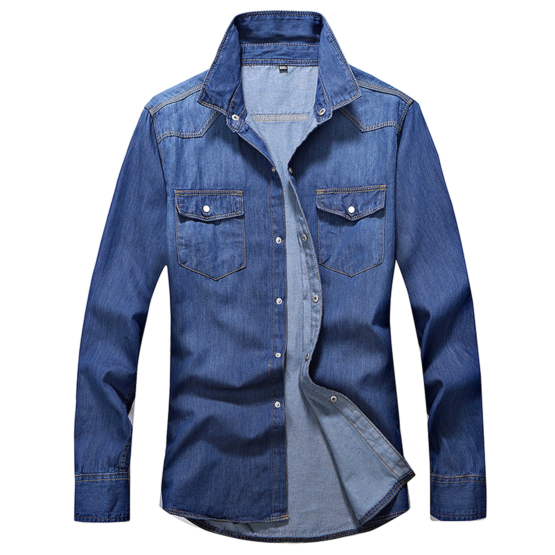 Men's Slim Fit Denim Long Sleeve DressShirt - enhanced image 5