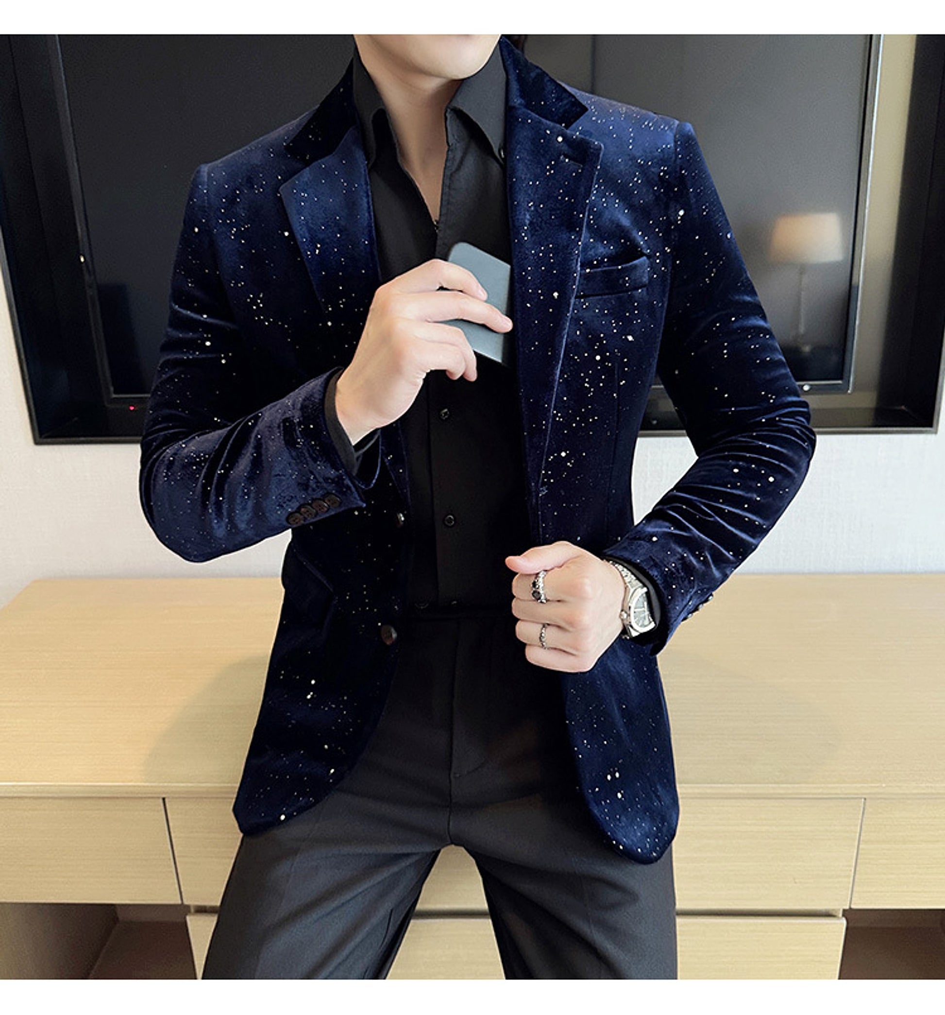 Men's South Korea Slim-fit Fashion Bronzing Stage Suit Jacket - enhanced image 5