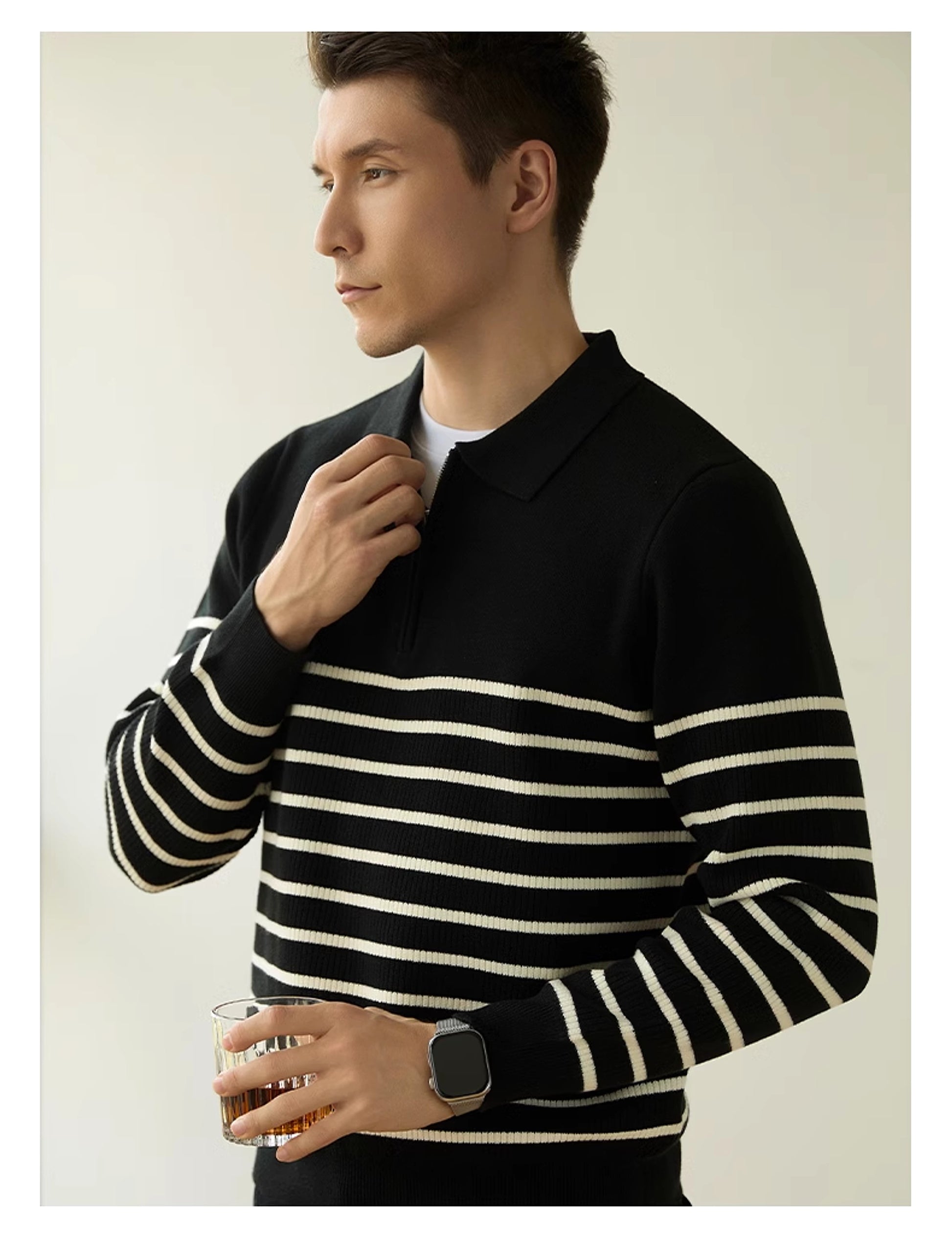 Men's Spring And Autumn New Half Zipper Striped Business Casual Sweater - enhanced image 5