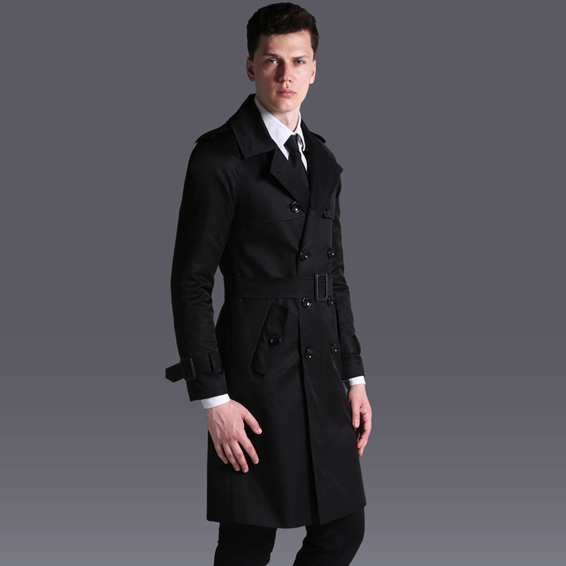 Men's Trench English Double-breasted Coat - enhanced image 5