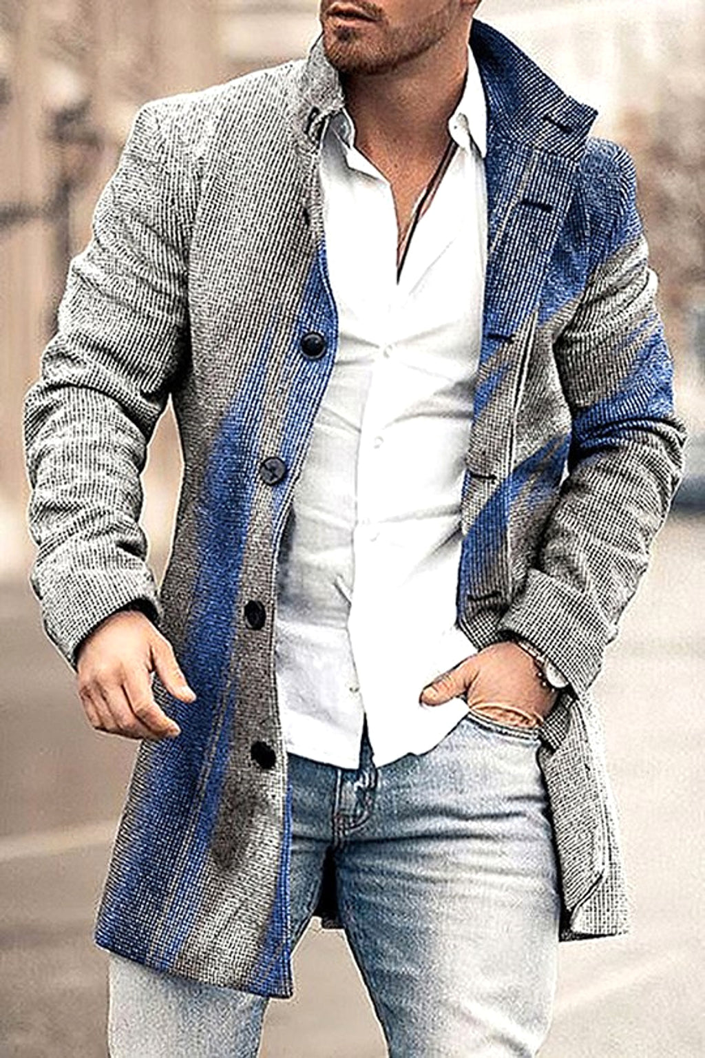 Men's Woolen Stand Collar Mid-length Trench Coat - enhanced image 5